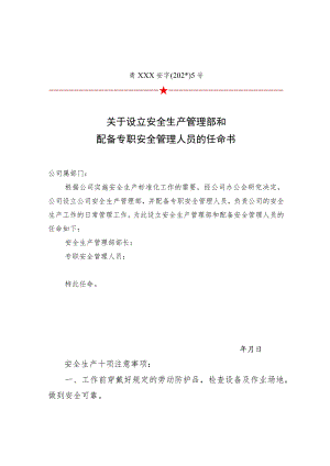 设立安管部和安全管理人员的通知.docx