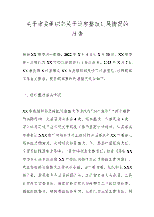 关于市委组织部关于巡察整改进展情况的报告.docx