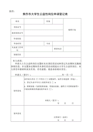 焦作市大学生公益性岗位申请登记表.docx