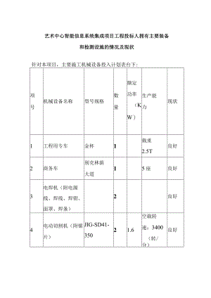 艺术中心智能信息系统集成项目工程投标人拥有主要装备和检测设施的情况及现状.docx
