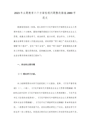 2023年主题教育六个方面检视问题整改措施2880字范文.docx
