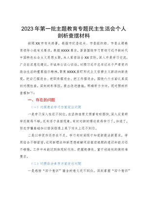 2023年第一批主题教育专题民主生活会个人剖析查摆材料.docx