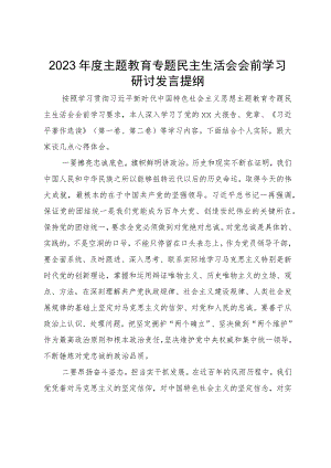 2023年度主题教育专题民主生活会会前学习研讨发言提纲.docx