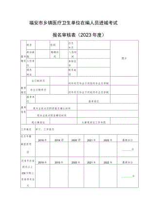 福安市乡镇医疗卫生单位在编人员进城考试报名审核表.docx