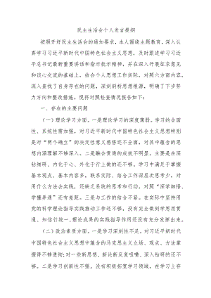 民主生活会个人发言提纲.docx