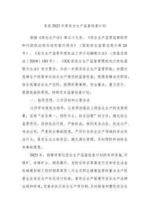 某县2023年度安全生产监督检查计划.docx