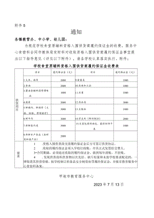 学校食堂原辅料资格入围供货商履约保证金收费标准.docx