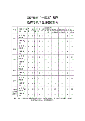 葫芦岛市“十四五”期间政府专职消防员征召计划.docx