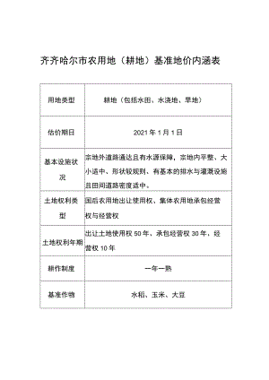 齐齐哈尔市农用地耕地基准地价内涵表.docx