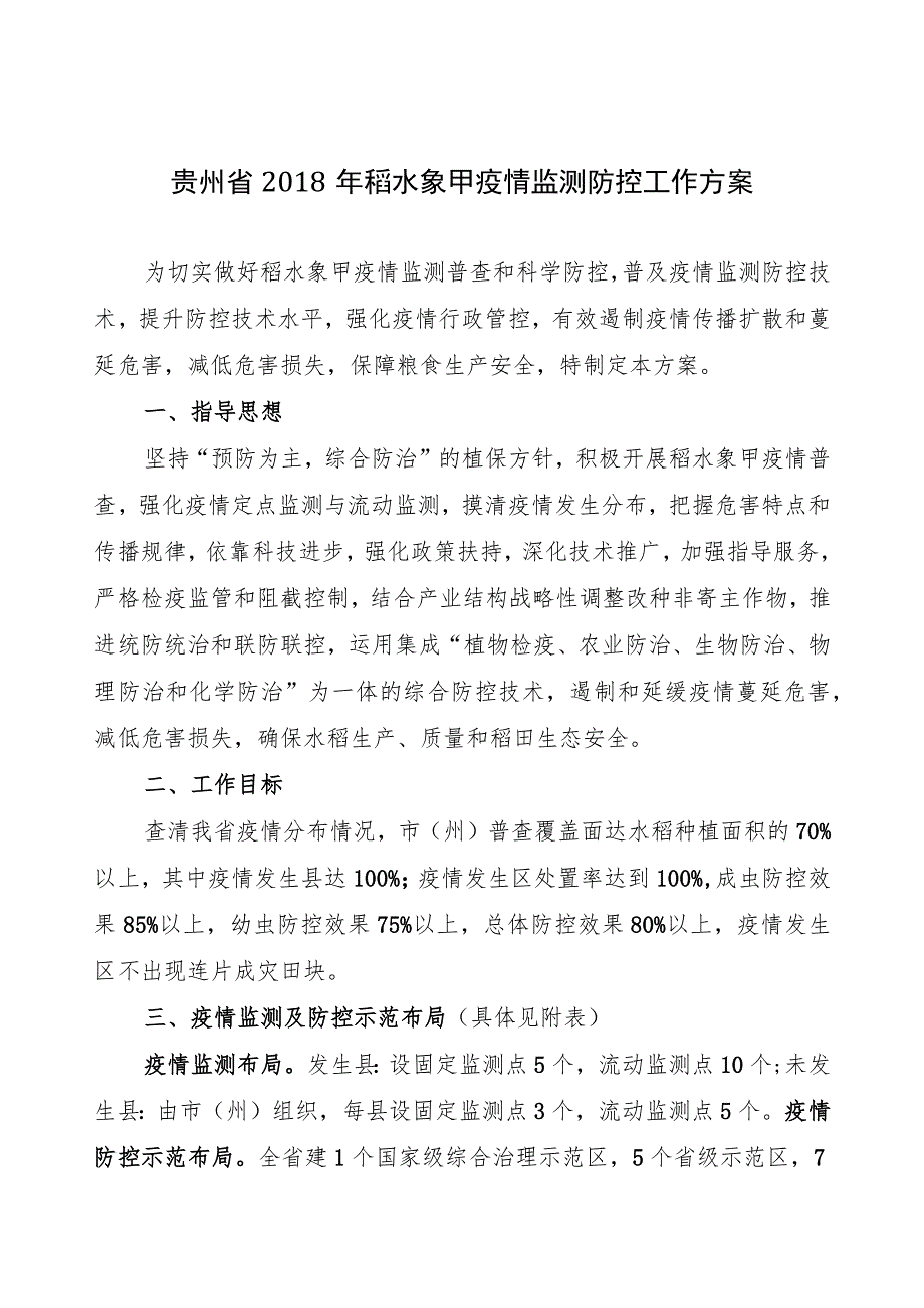贵州省2018年稻水象甲疫情监测防控工作方案.docx_第1页
