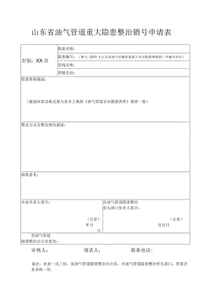 隐患名称山东省油气管道重大隐患整治销号申请表.docx