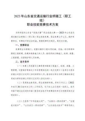 2023年山东省交通运输行业职业技能竞赛桥隧工（职工组、学生组）赛项技术方案.docx
