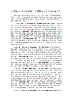 汇报发言：多措并举推动主题教育理论学习走深走实.docx