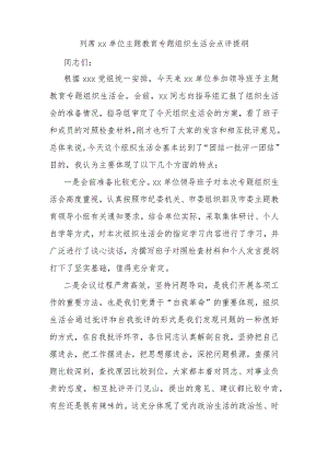 列席XX单位主题教育专题组织生活会点评提纲.docx