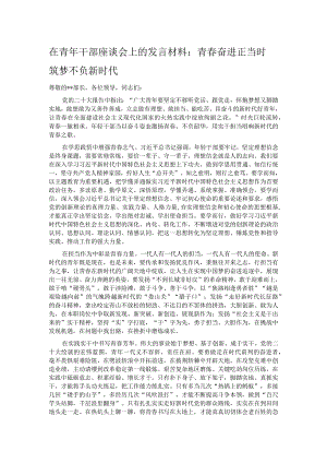 在青年干部座谈会上的发言材料：青春奋进正当时 筑梦不负新时代.docx