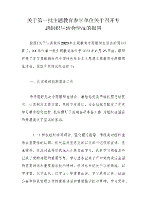 关于第一批主题教育参学单位关于召开专题组织生活会情况的报告.docx