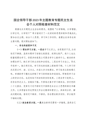 国有企业分管领导2023年主题教育专题民主生活会个人对照检查材料（学习、素质、能力、担当作为、作风检视剖析发言提纲公司组织六个方面自查.docx