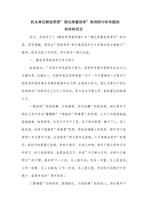 机关单位解放思想 强化质量效率 案例研讨和专题剖析材料范文.docx