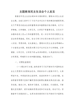 主题教育民主生活会个人发言.docx