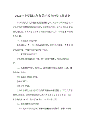 2023年上学期九年级劳动教育教学工作计划.docx