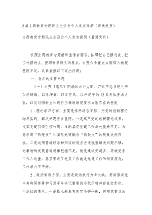 2篇主题教育专题民主生活会个人发言提纲（普通党员）.docx