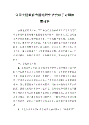 公司主题教育专题组织生活会班子对照检查材料.docx