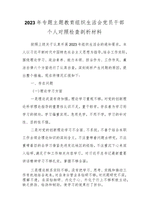 2023年专题主题教育 组织生活会党员干部个人对照检查剖析材料.docx