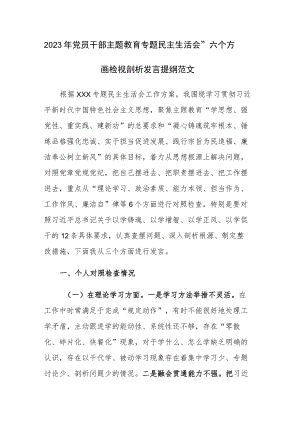 2023年党员干部主题教育专题民主生活会“六个方面”检视剖析发言提纲范文.docx