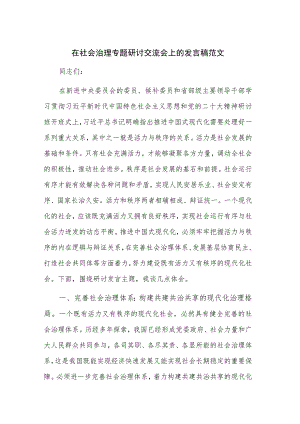 在社会治理专题研讨交流会上的发言稿范文.docx