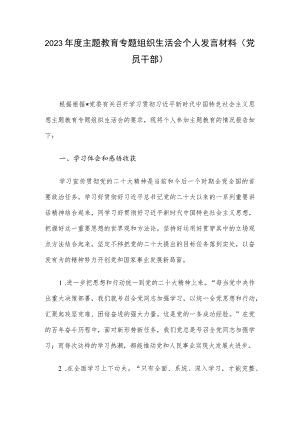 2023年度主题教育专题组织生活会个人发言材料（党员干部）.docx