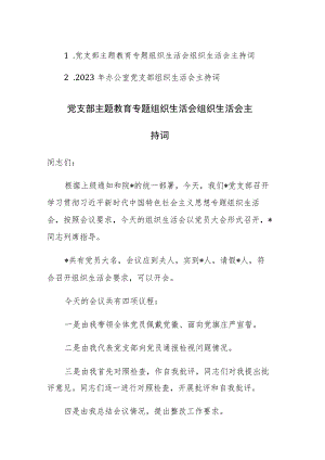 两篇：党支部主题教育专题组织生活会组织生活会主持词范文.docx