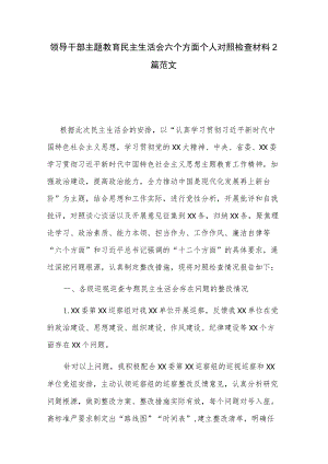 领导干部主题教育民主生活会六个方面个人对照检查材料2篇范文.docx