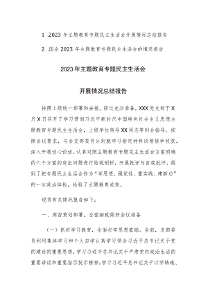 2023年主题教育专题民主生活会开展情况总结报告范文2篇.docx