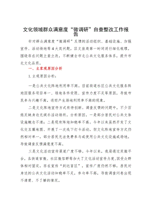 文化领域群众满意度“微调研”自查整改工作报告.docx