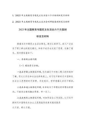 二篇：2023年主题教育专题民主生活会六个方面剖析发言材料范文参考.docx