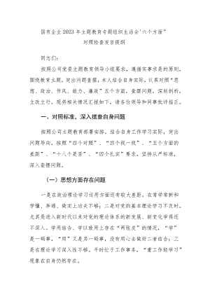 企业2023年主题教育专题组织生活会“六个方面”对照检查发言提纲范文2篇.docx