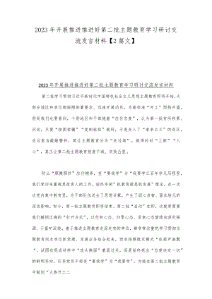 2023年开展推进推进好第二批主题教育学习研讨交流发言材料【2篇文】.docx