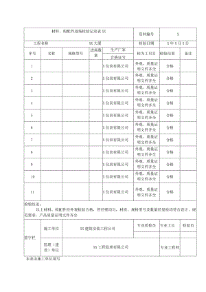 XX公司XX工程材料、构配件进场检验记录（2023年）.docx