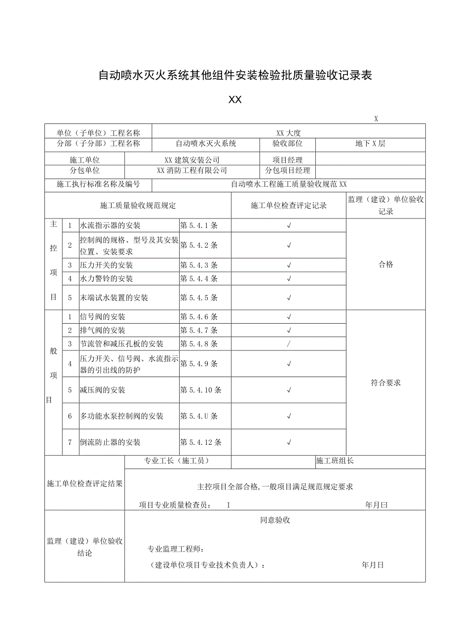 XX公司XX工程自动喷水灭火系统其他组件安装检验批质量验收记录表（2023年）.docx_第2页