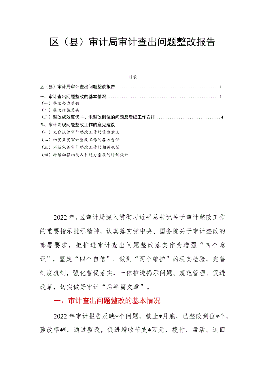 区（县）审计局审计查出问题整改报告.docx_第1页