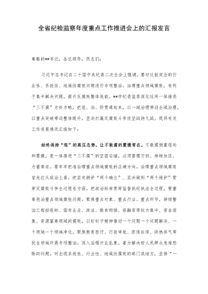 全省纪检监察年度重点工作推进会上的汇报发言.docx