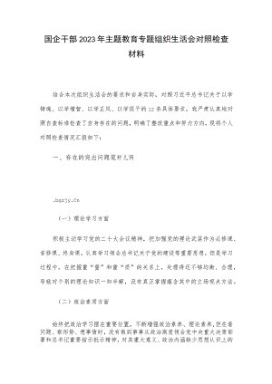 国企干部2023年主题教育专题组织生活会对照检查材料.docx