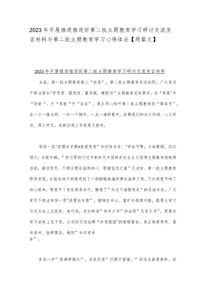 2023年开展推进推进好第二批主题教育学习研讨交流发言材料与第二批主题教育学习心得体会【两篇文】.docx