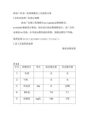 新水厂给水厂处理规模及工艺流程方案.docx
