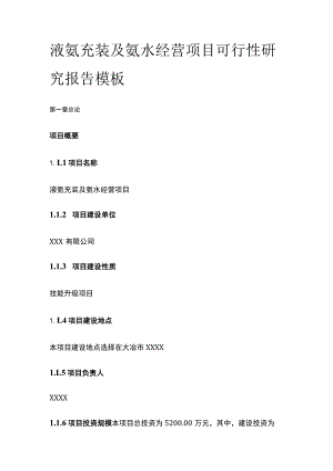 液氨充装及氨水经营项目可行性研究报告模板.docx