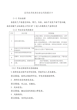 压风机司机岗位安全风险提示卡.docx