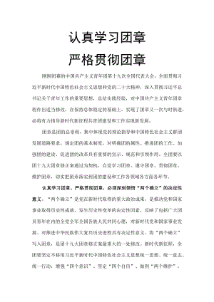 2023认真学习团章严格贯彻团章PPT讲稿.docx