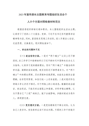 2023年宣传部长主题教育专题组织生活会个人六个方面对照检查材料范文.docx