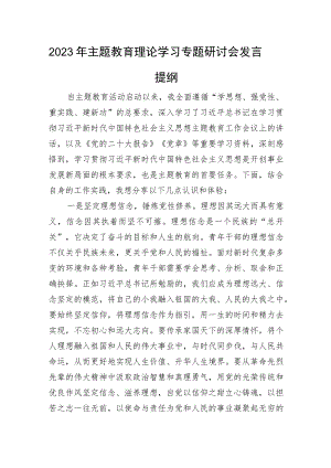 2023年主题教育理论学习专题研讨会发言提纲.docx
