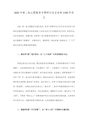 2023年第二批主题教育专题研讨发言材料1190字范文.docx